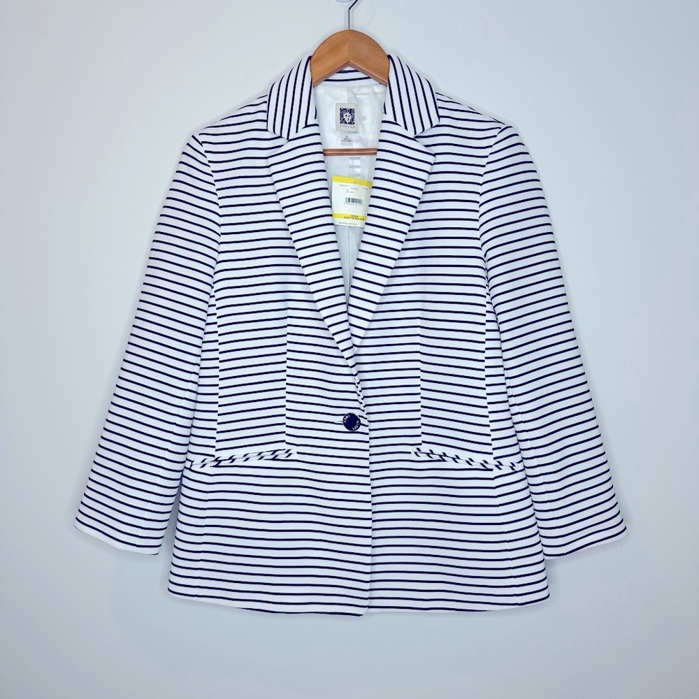 Ann Klein Stripe Blazer in Black & White